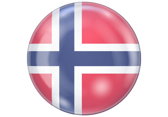 Obraz premium Glossy 3D Norwegian Flag Button Icon Isolated on White - National Symbol and Patriotism