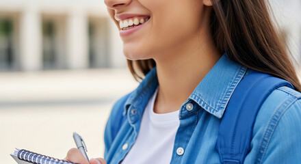 Close up of woman writing new year resolutions or plans in notebook