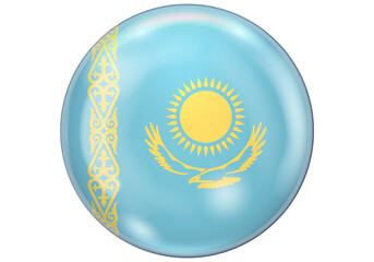 Kazakhstan National Flag Glossy Sphere Button Badge Isolated on White Background