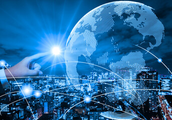 Hand of pointing global network. Global network connection pointing by a hand. 