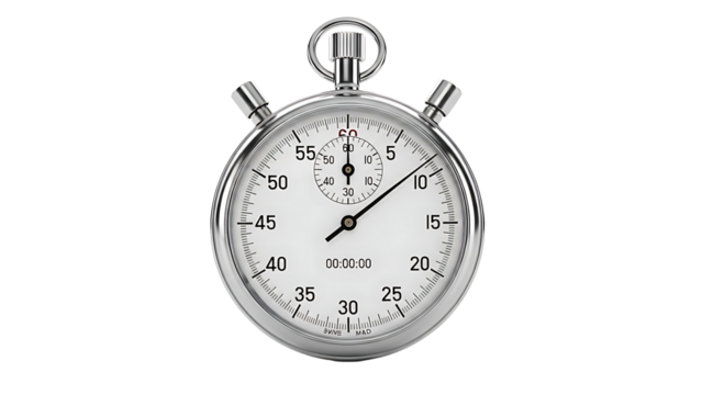 Classic metal stopwatch timer isolated on transparent background