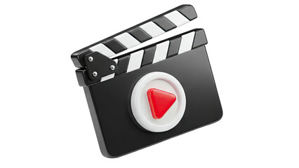 Clapperboard with Play Button on White Background