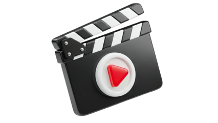 Clapperboard with Play Button on White Background