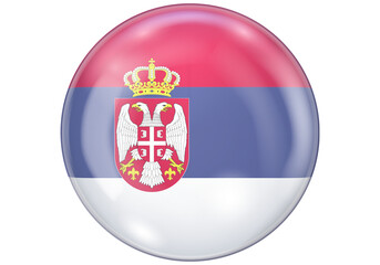 Obraz premium Glossy Serbian Flag Circle Button with National Coat of Arms