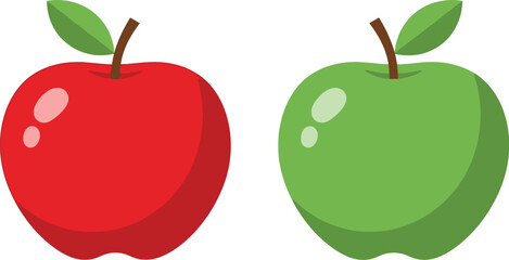 Two cartoon apples a red apple and a green apple illustration