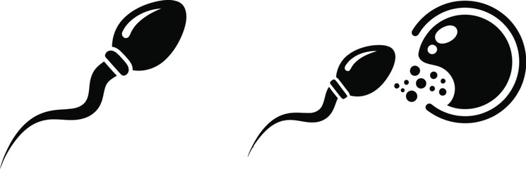 Sperm fertilizing egg black and white medical illustration