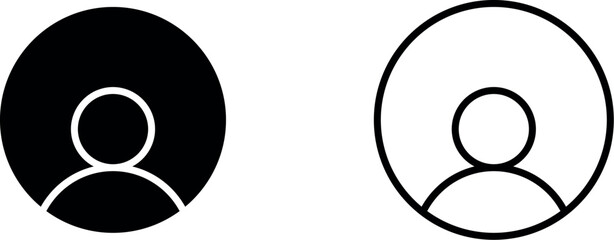 User Profile Icon Set in Black and White Outline for Social Media and Account Settings