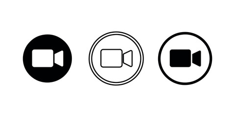Video Camera Icon Set in Circle Frame for Recording and Streaming Applications