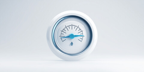 clock design featuring blue arrow, gray and white color scheme, flat and isometric style, modern aesthetic, suitable for website banner, app UI, social media header