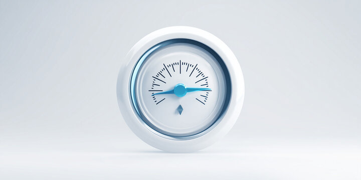 clock design featuring blue arrow, gray and white color scheme, flat and isometric style, modern aesthetic, suitable for website banner, app UI, social media header