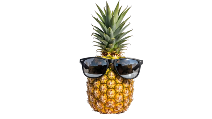 Funny pineapple wearing sunglasses isolated on transparent background
