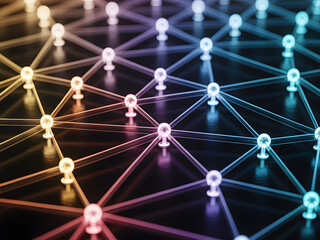 Network of glowing, interconnected nodes representing valuable connections from a top-down viewpoint.