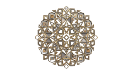 Ornate antique gold brooch with geometric pattern isolated on transparent background