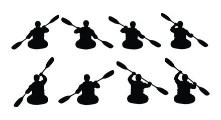 Silhouette illustrations of kayakers and canoes in various paddling positions