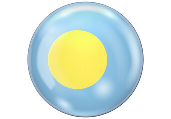 National Flag of Palau 3D Sphere Glossy Icon on White Background