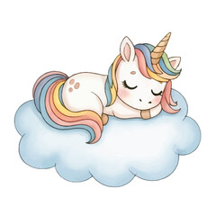 A cute cartoon illustration vector of a baby kitten sleeping on a pink and blue cloud with a funny dog character smiling