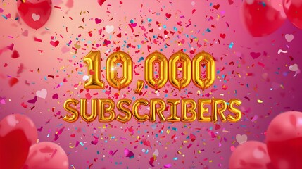 Celebrating a milestone of 10,000 subscribers, a captivating display of balloons and confetti fills the scene