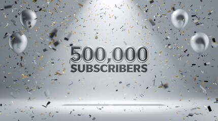 a celebration of reaching 500,000 subscribers, with balloons and confetti, a symbol of growth and achievement.