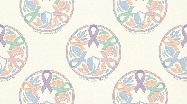 soft pastel seamless pattern tile template for zero tolerance for fgm awareness day illustration template featuring ribbon and abstract protective shapes