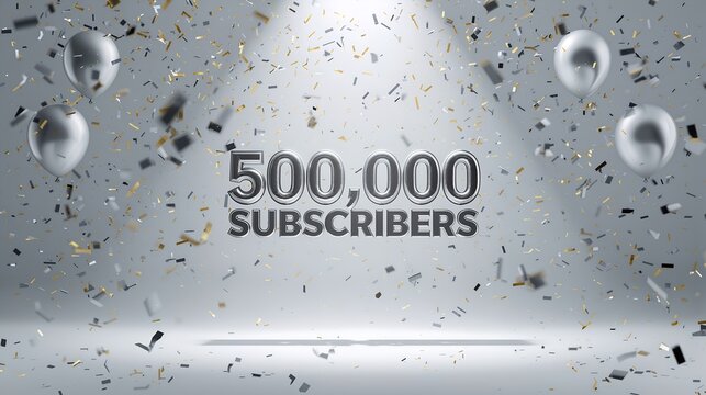 a celebration of reaching 500,000 subscribers, with balloons and confetti, a symbol of growth and achievement.
