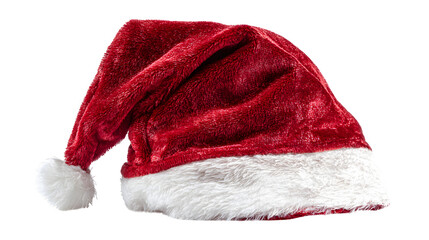 Santa Claus hat accessory for costume in red velvet texture isolated on white background