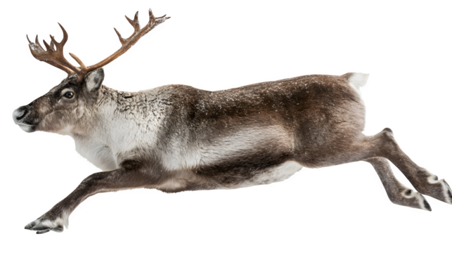 Reindeer leaping mid-air with elegant pose isolated on white background - Powered by Adobe