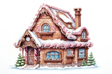 Whimsical gingerbread house illustration