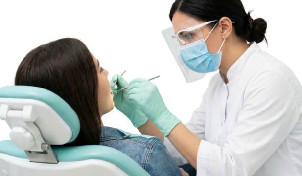 Dental professional carefully examining patient's teeth for optimal oral health procedure