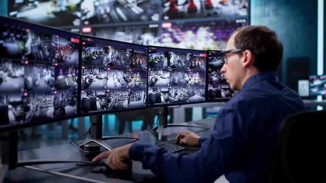 Security Man Monitoring CCTV Surveillance