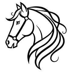 Elegant line art illustration of horse head with flowing mane, noble icon for  corporate brand and symbol of the 2026 Year