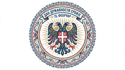 ornamental t-shirt print template for serbia statehood day illustration template featuring double-headed eagle symbol simplified with rays on pure white background isolated for easy use