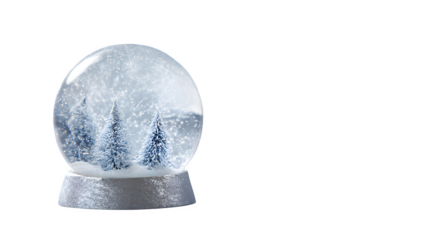 Snow globe with frosty winter background and soft reflections isolated on white background