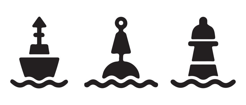 Navigation buoys icon set aids to marine navigation and warning.