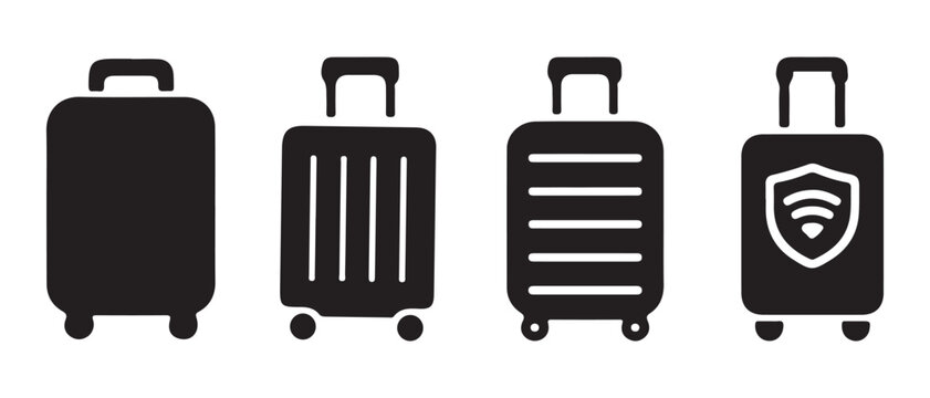 Travel baggage icons, diverse designs, including secure smart wifi..