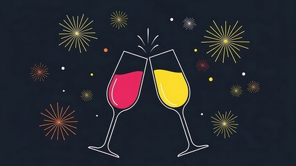 Champagne toast with fireworks celebration