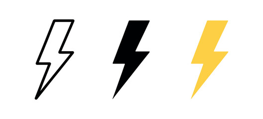 Lightning Icon Set Vector: Flash Symbol and Power Concept in Glyph, Outline, and Pop Art Style