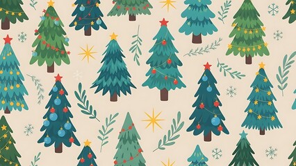 Whimsical christmas tree pattern with festive accents