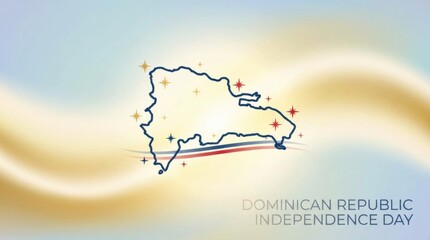 modern desktop wallpaper template for dominican republic independence day illustration template featuring map silhouette with star accents and stripes on soft gradient background with gentle glow