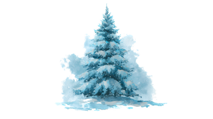 Snowy watercolor Christmas tree illustration with soft blue tones isolated on white background