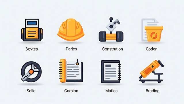 Icons representing various industries and professions in a modern style. - Powered by Adobe