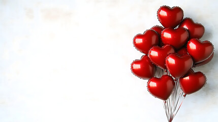 Red heart-shaped balloon bouquet, romantic Valentine&rsquo;s Day decoration, festive celebration element, wedding party arrangement, love theme background