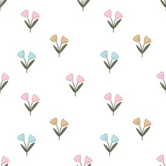 seamless pattern with cartoon flowers. hand drawing. design for fabric, print, textile, wrapper	
