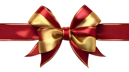 Red ribbon with golden bow in elegant wrapping design isolated on white background