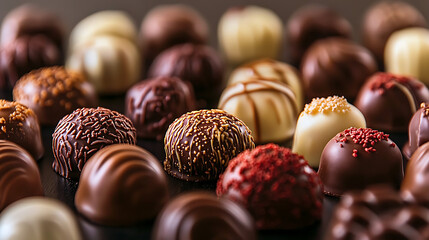 Assorted gourmet chocolate candy box, handcrafted sweets, festive gift selection, wedding party treats, premium snack, creative dessert concept