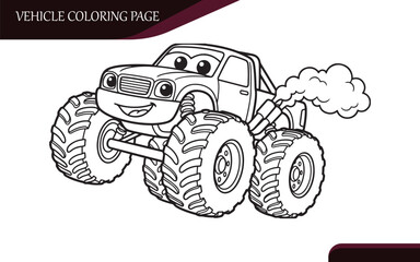 Cute Monster Truck Coloring Page | Vehicle Drawing for Kids Printable