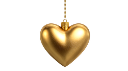 Shiny golden heart ornament with smooth gradient finish isolated on white background