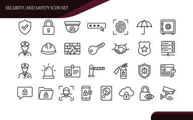 Security & Safety Line Icons | Protection, Surveillance, Fire, Alarm, Shield Vector Set