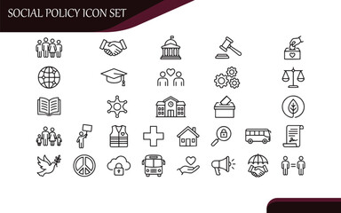 Social Policy & Government Line Icons | Justice, Equality, Community, Public Service Vector Set