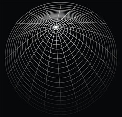 Obraz premium Abstract Radial Grid Sphere on Black Background, Geometric Wireframe Pattern, Futuristic Digital Globe Mesh