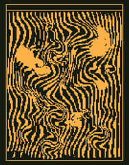 Dynamic Pixel Art Optical Illusion with Wavy Orange Lines Revealing Hidden Mythical Sea Creatures, Monsters, and Fantastical Beasts.